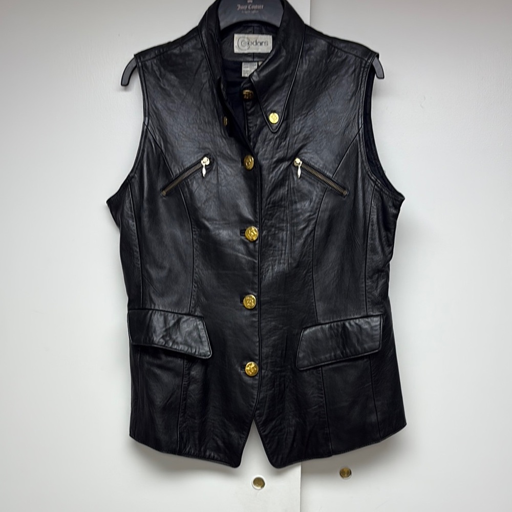 Juicy Couture Black Leather Jacket with Gold Accents